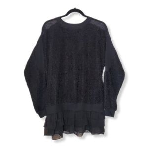 Ryu Black Fluffy Sheer Ruffle Hem Sweater